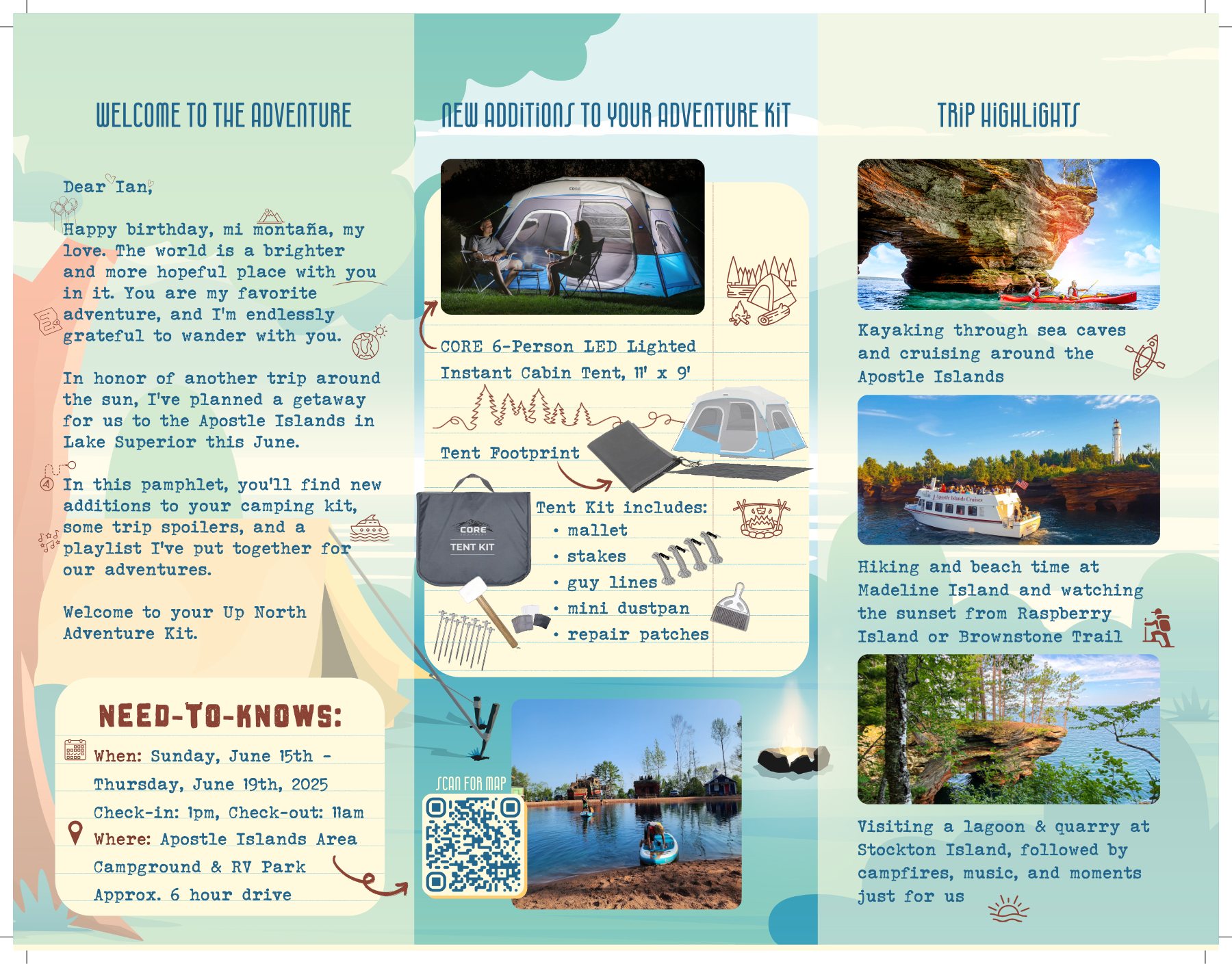 Apostle Islands brochure, back — welcome, things to do, trip highlights