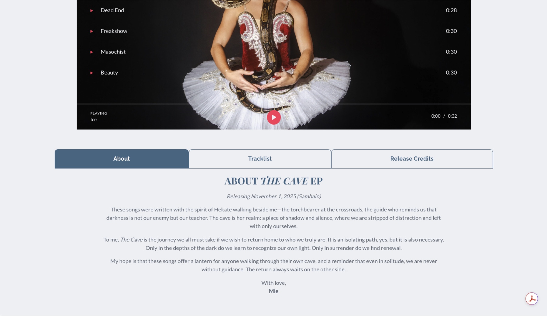 therealmie.com — The Cave release page