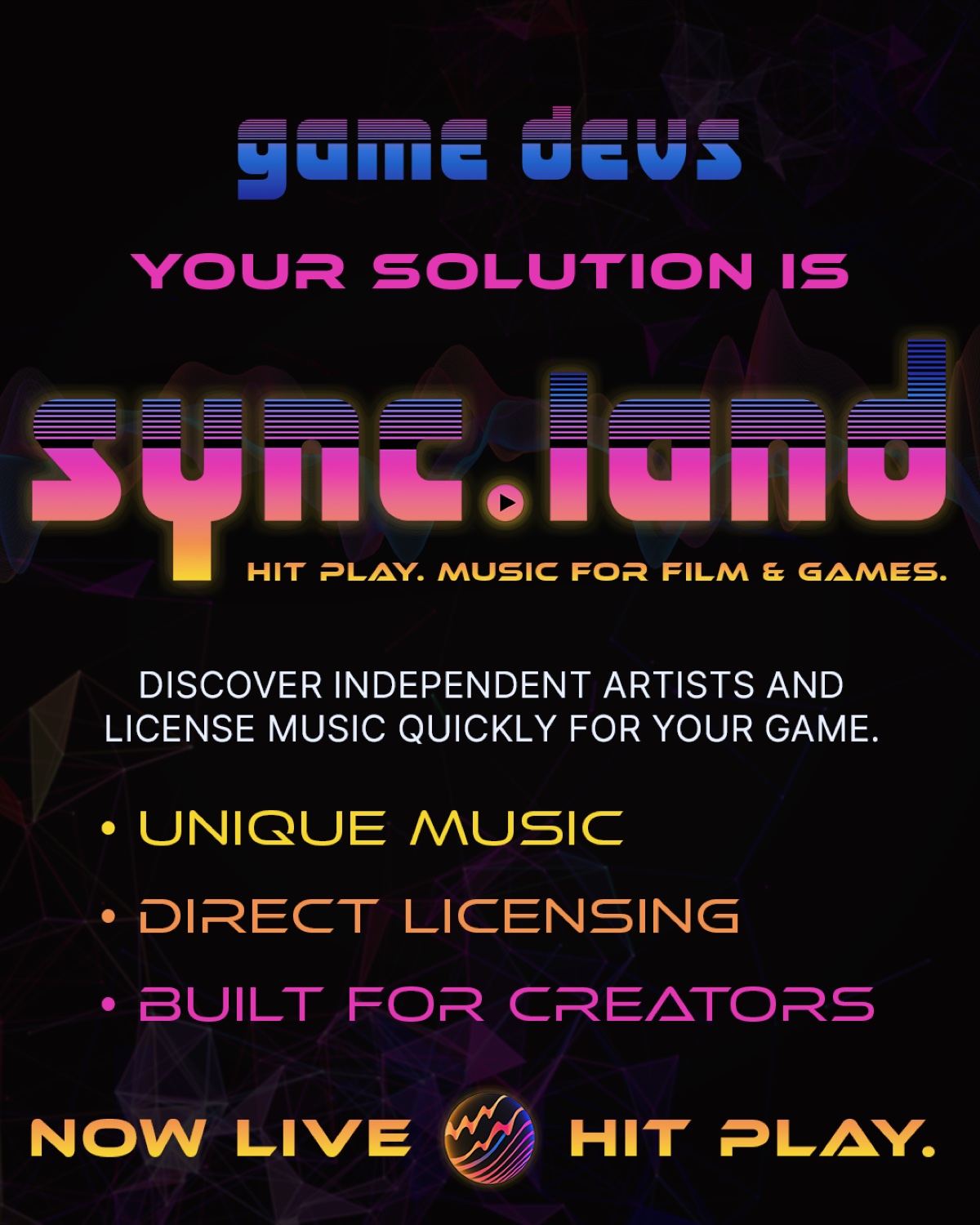 Sync.Land game-dev education carousel slide
