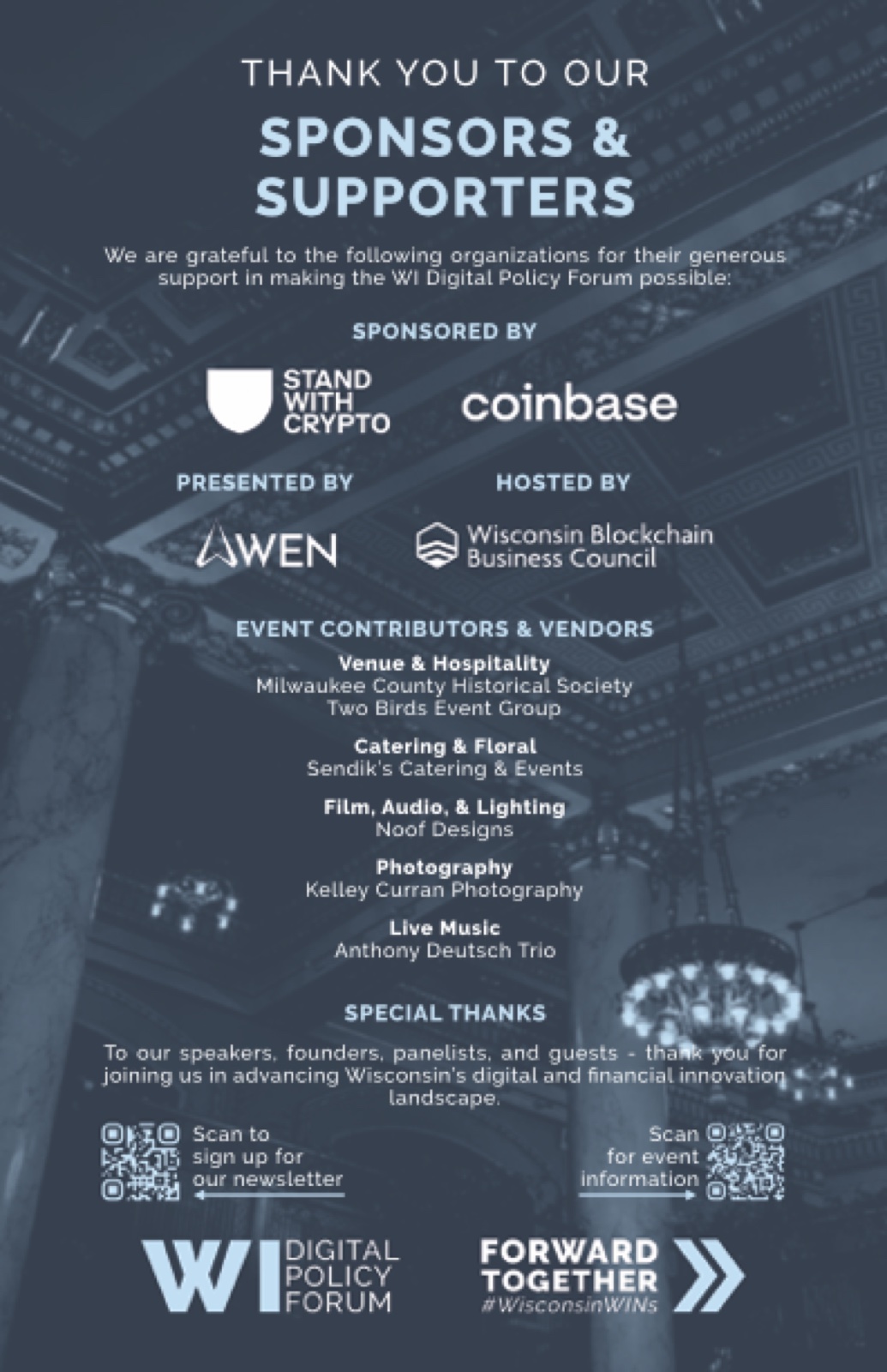 Wisconsin Digital Policy Forum printed program, back — sponsors and supporters