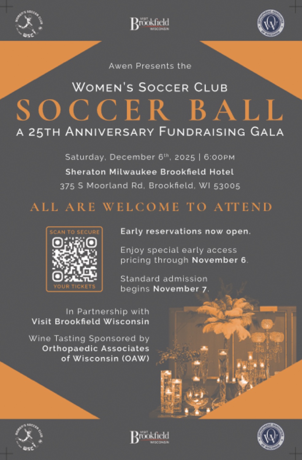 Women's Soccer Club Soccer Ball gala flyer — December 6 2025, Sheraton Milwaukee Brookfield